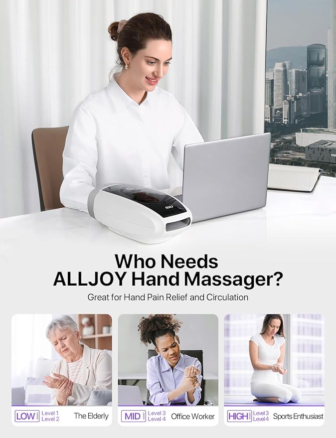 RIKE Hand Massager, 6 Modes 6 Intensities Hand Massager with Heat and Compression Arthritis and Carpal Tunnel, Birthday Gifts for Women Men (White)