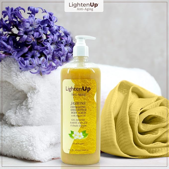 Omic LightenUp Lighten-Up Exfoliating Body Wash - 33.8 Fl oz / 1000 ml - Formulated to Exfoliate and to Nourish Skin, with Shea Butter, Jasmine Oil Argan Oil