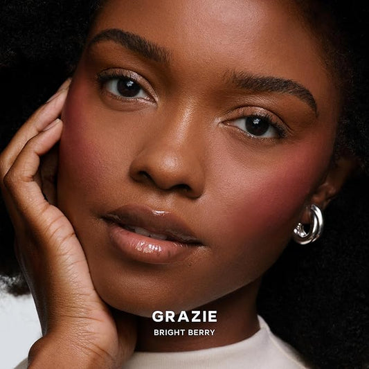 Saie SuperSuede Baked Blush - Talc-Free Powder Blush for Cheeks Infused with Hyaluronic Acid, Glycerin + Squalane - Hydrating Face Makeup for a Natural, Diffused Flush of Color - Grazie (0.1 Ounce)