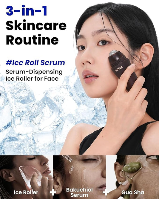 Ice Roll Serum | Cooling & Hydrating Roll-On Serum for Face, Puffy Eyes, Bakuchiol & Collagen for Firming & Lifting, Facial Roller for Depuffing, Under Eye Bag Treatment | Korean Skin Care