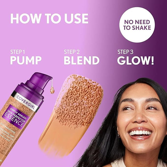 CoverGirl Simply Ageless 75 Rich-Deep Liquid Foundation Bundle with Blending Brush, Lightweight Vegan Formula for Dry Skin, 1oz