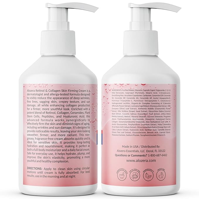 Skin Firming Retinol Collagen Body Lotion with Stem Cells for Aging Skin and Wrinkles, Non-Greasy, Lightweight Moisturizer, Fragrance-Free, 16.9 oz 2-Pack
