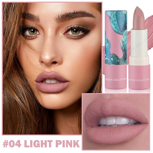 2PCS Matte Nude Lipstick Set Velvet Lip Gloss Nude Lip Stain Paper Tube Lipsticks Non-Stick Cup Waterproof Long Lasting Matte Lipstick for Women Daily Professional Lip Makeup-Light Pink
