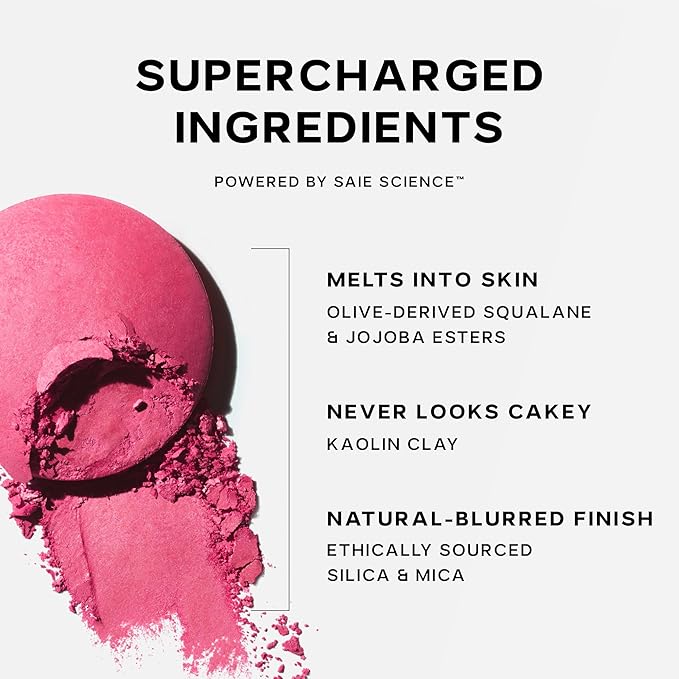 Saie SuperSuede Baked Blush - Talc-Free Powder Blush for Cheeks Infused with Hyaluronic Acid, Glycerin + Squalane - Hydrating Face Makeup for a Natural, Diffused Flush of Color - Stella (0.1 Ounce)