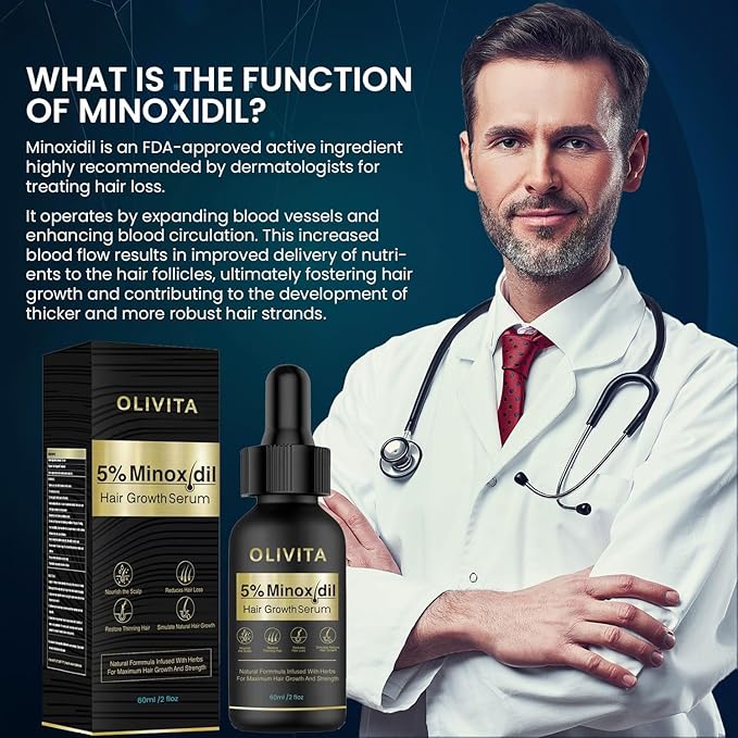 5% Minoxidil Hair Growth for Men and Women: Biotin Hair Growth Serum for Beard & Hair Loss, Thinning, and Faster Regrowth Treatment - 60ML