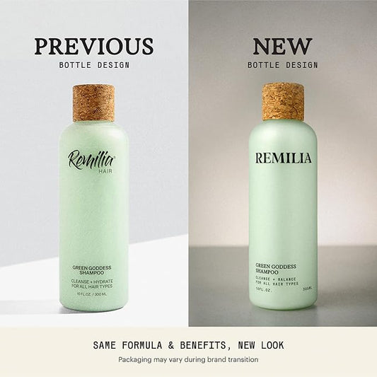 REMILIA Green Goddess Shampoo for Damaged Hair – With Rosemary Oil & Green Tea Extract – Cleansing, Strengthening, Vegan – Made in USA – 8.5 fl oz