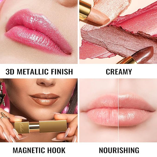 Oulac Brown Lipstick for Women with Metallic 3D Shine Lightweight Hydrating Formula, High Impact Lip Color, Vegan Beauty, Full Coverage Lip Makeup, Christmas Gifts for Women, Guilty Pleasure (09)