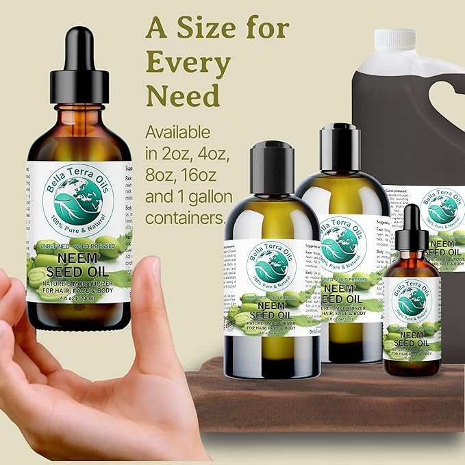 Bella Terra Oils Neem Seed Oil – 1 gallon, Ancient Beauty Secret, Clear Radiant Skin, Eco-Friendly, Premium, Often Used in Soapmaking
