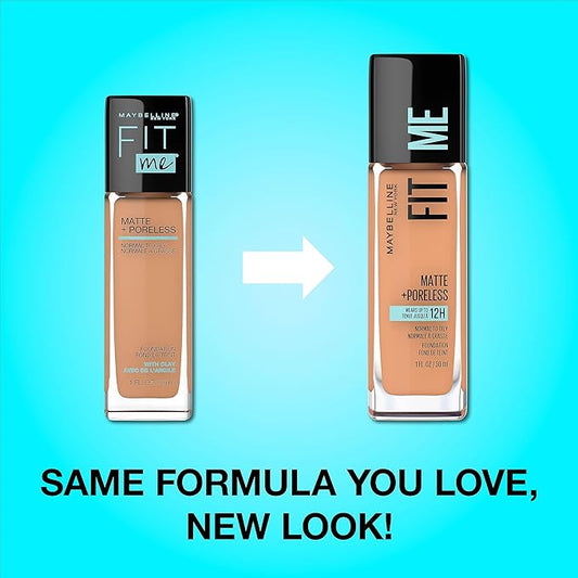 Maybelline Fit Me Matte + Poreless Liquid Oil-Free Foundation Makeup, Nutmeg, 1 Count (Packaging May Vary)