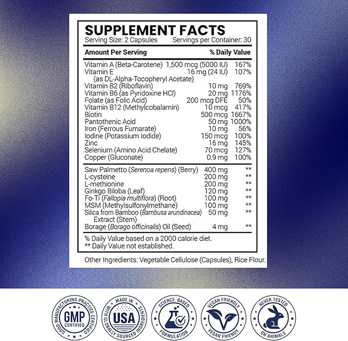 Research Verified Hair Growth Support - with Biotin, DHT Blockers & Vitamins - Hair Growth and Hair Loss Prevention, 1 Bottle (1 Month Supply)