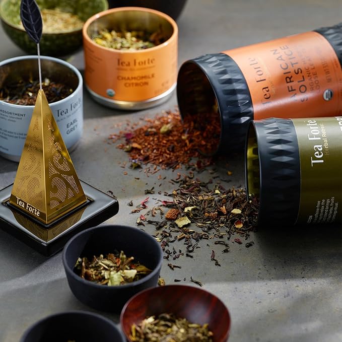 Tea Forte Green Mango Peach Premium Organic Loose Leaf Caffeinated Green Tea Blend Canister, Makes 35-50 Cups