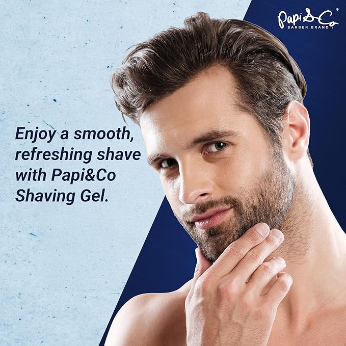Papi & Co. Shave Gel Men – Sensitive Skin Shaving Gel with Brazilian Mint Oil – Clear Non-Foaming Formula for Beard and Mustache – Moisturizing Barber Grooming Skincare, Alcohol-Free – 8.6oz