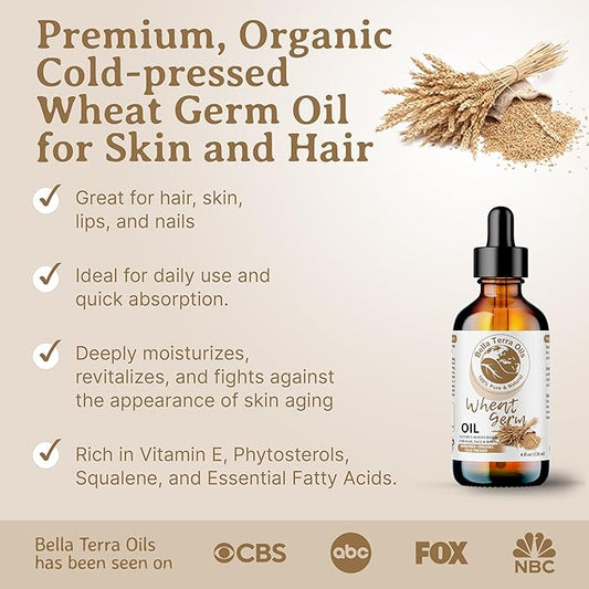 Bella Terra Oils Pure Wheat Germ Oil – 1gallon, High Vitamin E Content, Rich in Nutrients, Hair Shine Enhancer, Skin Radiance