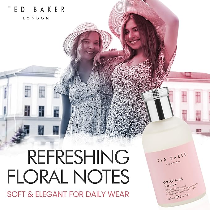Ted Baker Woman Pink EDT, Floral Green Feminine Fragrance, Opening Notes are Fresh Peach, Bergamont and Tangerine with Warm Musk, Vanilla and Vetiver Base Notes, 3.38 fl oz