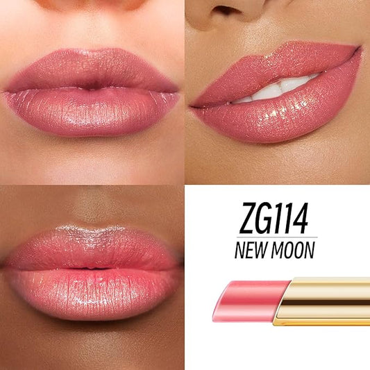 Nude Pink Lipstick Moisturizing for Women Shimmer Tinted Lip Balm Hydrate Nourish Lip Gloss Cruelty Free Lip Makeup, ZG114 New Moon