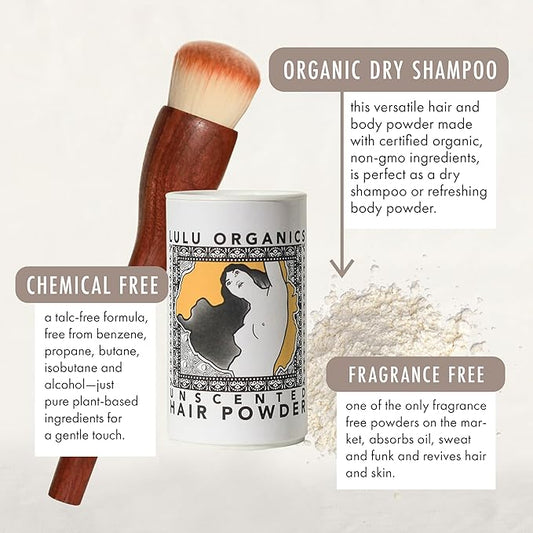 Dry Shampoo Powder for Dark, Blonde and Oily Hair, All Natural Body & Hair Powder for Women and Men, Paraben & Talc free No White Cast Synthetic Fragrance, Travel Size, Unscented -1oz