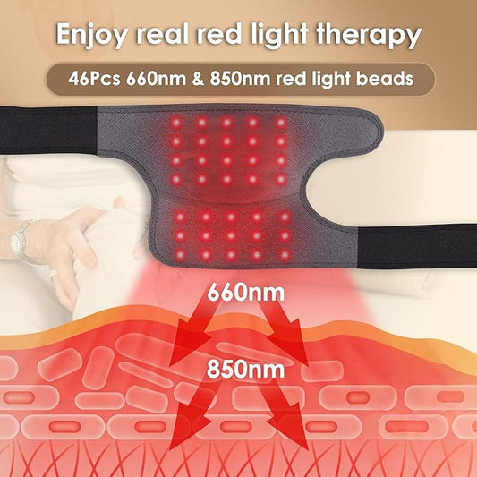 Red Light Therapy Knee Wrap with 660nm Red & 850nm Infrared Light, Electric Heating Pad for Knee Pain Relief, Cordless Rechargeable Heat Therapy Wrap for Joint, Shoulder, Muscle Pain