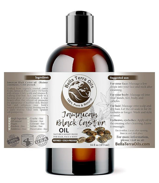 Bella Terra Oils - Black Castor Oil 16oz - A Symphony of Nutrients, Unveiling the Secret of Luxuriant Skin