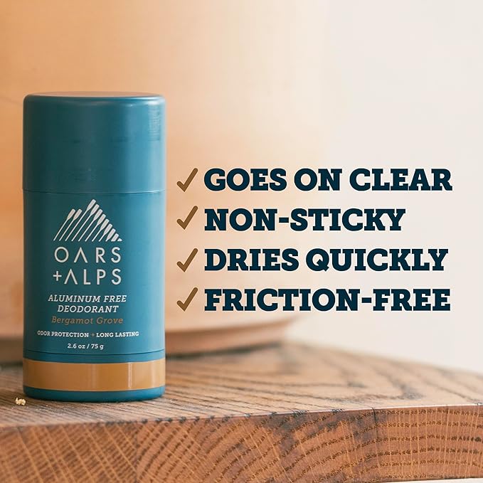 Oars + Alps Deodorant for Men & Women, Aluminum Free Deodorant for Men, Clean Ingredients, Vegan, Long Lasting, Odor Protection, Bergamot Grove, 3pk, 2.6oz