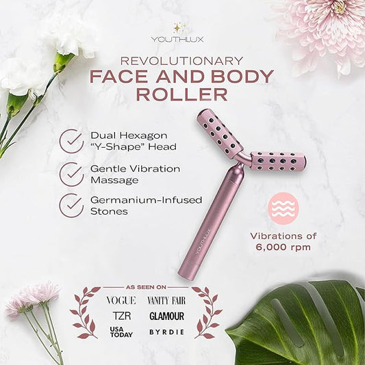 Revolution Roller - Germanium Stone Uplifting Face/Body Beauty Massage Tool/Roller/Wand for Skin Tightening/Firming, De-Puffing, Anti-Aging (Rose Gold)