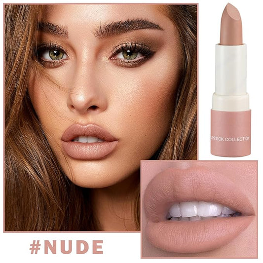 Matte Nude Lipstick Silky Velvet Lip Gloss Nude Lip Stain Paper Tube Lipsticks Non-Stick Cup, Waterproof Long Lasting Matte Lipstick for Women Daily Professional Lip Makeup-02 Nude