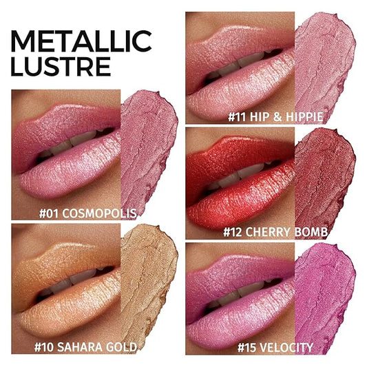 5pcs Glitter Lipstick High Impact Lipcolor,Lipstick Moisturizing Creamy Formula,Metallic Lipstick For Women For Vegan & Cruelty-Free,Full-Coverage Lip Color (#B, 20g)