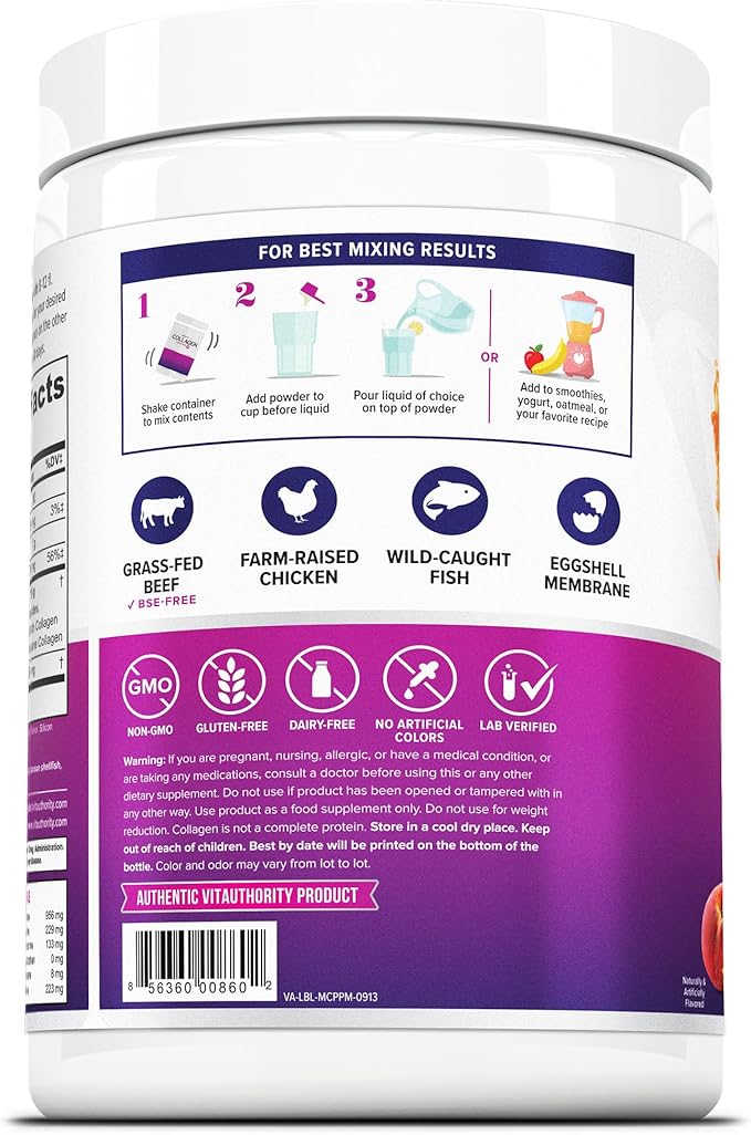 Multi Collagen Peptides Powder for Women - Hydrolyzed Flavored Collagen Powder for Women with Types I II III V & X Vitamin C & Hyaluronic Acid for Hair Skin and Nails (Peach Mango) - 30 Servings