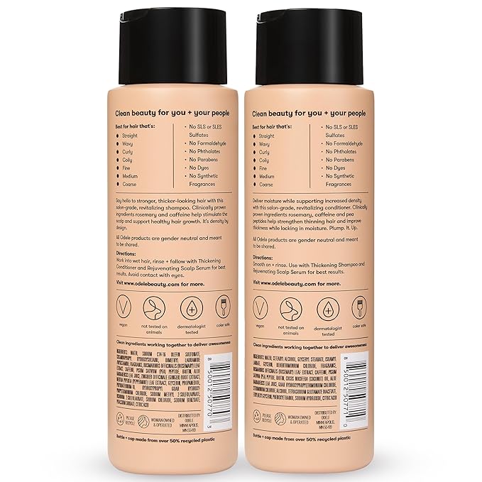 Odele Hair Thickening Shampoo and Conditioner Gift Set, Increases Density & Strength, for Straight or Wavy Hair Types, 13 Fl Oz Each (Pack of 2)