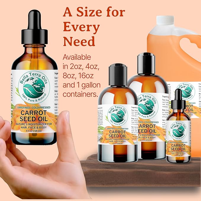 Bella Terra Oils - Organic Carrot Seed Oil 4 oz - Dive into Carotene's Natural Power, High in Essential Fatty Acids, Experience Luxurious Skin Nourishment