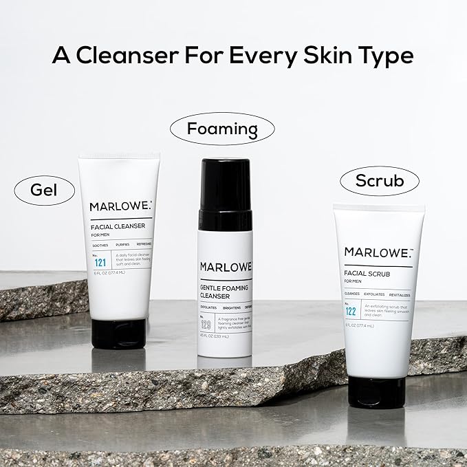 MARLOWE. No. 129 Gentle Foaming Facial Cleanser 4.5 Oz, Exfoliating, Brightening & Protective Daily Mens Face Wash with PHA, Natural Green Tea Extracts & Antioxidants, Unscented & Vegan