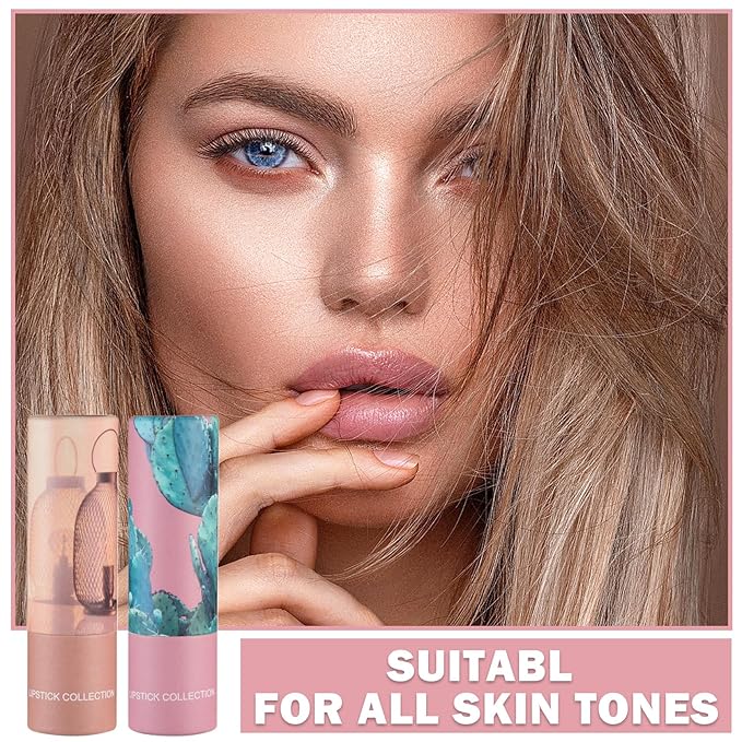 2PCS Matte Nude Lipstick Set Velvet Lip Gloss Nude Lip Stain Paper Tube Lipsticks Non-Stick Cup Waterproof Long Lasting Matte Lipstick for Women Daily