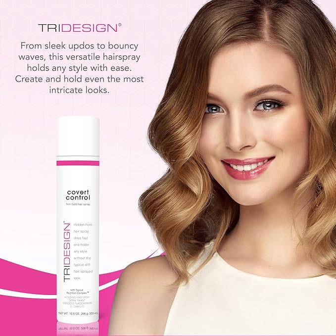 TRI Design Covert Control - Fast-Drying Hairspray for Women and Men, Strong Hold and Hair Setting, Provides Hidden Control, 10.5 Oz
