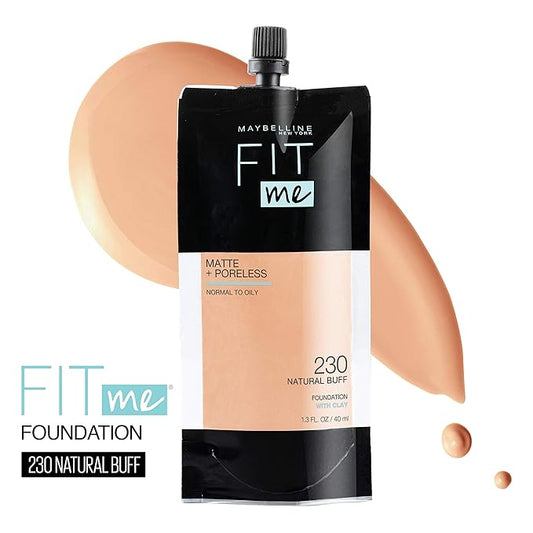 Maybelline New York Fit Me Matte + Poreless Liquid Foundation, Pouch Format, 230 Natural Buff, 1.3 Ounce