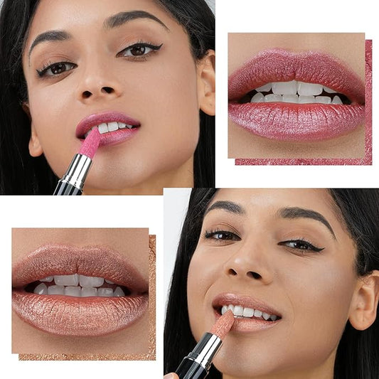 2pcs Metallic Glitter Pink and Nude Lipstick High Impact Lipcolor,Moisturizing Creamy Formula,Lipstick For Women,Smooth and Non-Sticky,Full-Coverage Lip Color