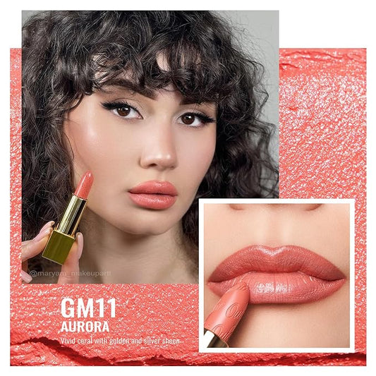 Oulac Matte Coral Lipstick with Glow Metallic Finish - Vegan Lipstick for Women, Creamy Texture, Hydrating Clean Beauty Formula, High-End Magnetic Hook Design, GM11 Aurora