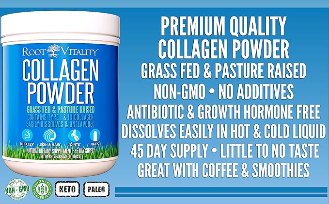Collagen Peptides Powder - Grass-Fed, Pasture-Raised Hydrolyzed Protein Supplement for Skin, Hair, & Nails - Non-GMO, Zero Sugar Daily Supplement for Men & Women (45 Servings)