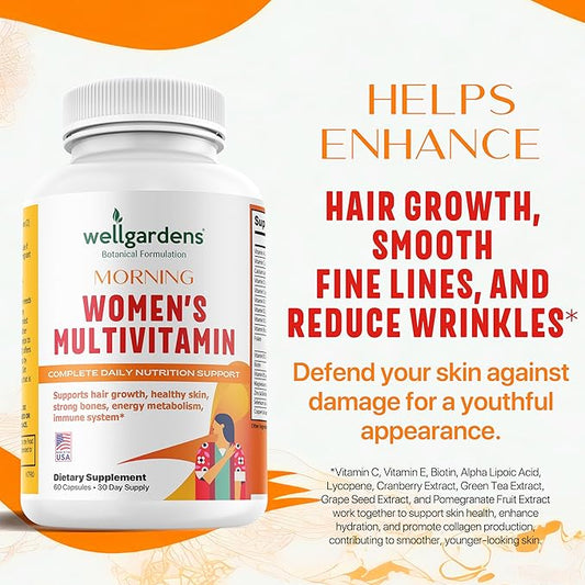 100% Pure Womens Multivitamin for Hair Growth + Complete Vitamins for Women – Biotin, Zinc, Antioxidants – Supports Skin, Energy, Immune Health – Made in USA – 60 Capsules