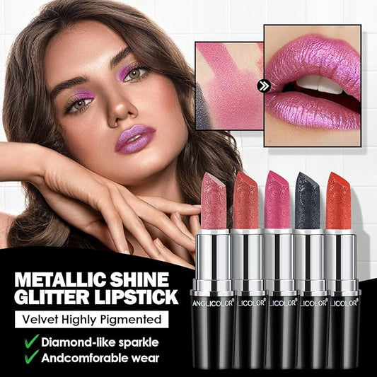 Glitter Metallic Pink Purple Lipstick,High Impact Lipcolor,Lightweight Hydrating Formula Smooth and Non-Sticky,Violet Lipstick For Women,Full-Coverage Lip Makeup(06 RED VIOLET, 4g)