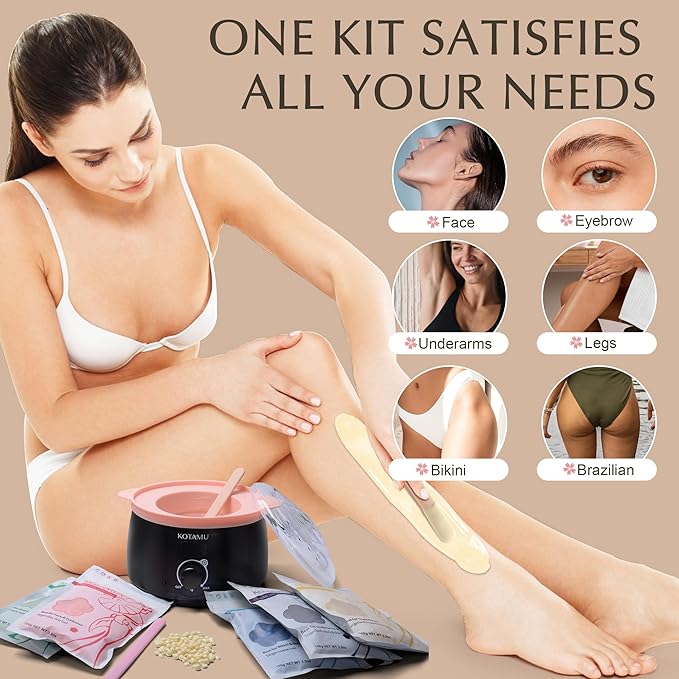 KOTAMU Waxing Kit-Professional Wax Warmer for Women& Men Hair Removal,Black Waxing Machine With Silicone Pot, Sensitive Skin Friendly Body Wax Kit Ideal for Face Bikin Brazilian Leg Home Salon