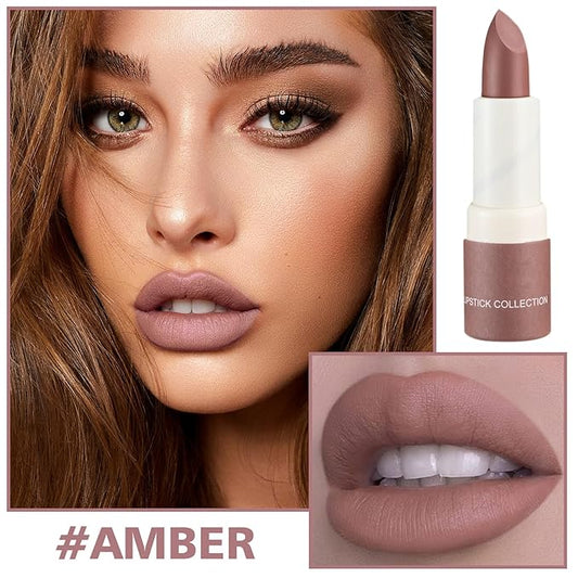 Matte Nude Lipstick Silky Velvet Lip Gloss Nude Lip Stain Paper Tube Lipsticks Non-Stick Cup, Waterproof Long Lasting Matte Lipstick for Women Daily Professional Lip Makeup-05 Amber