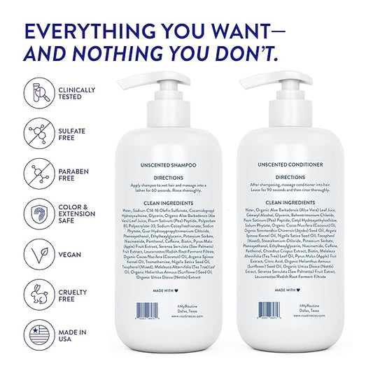 Routine Wellness 1 Liter Anti-Thinning Volumizing Shampoo and Conditioner Set for Thinning Hair & Hair Loss - Grow Your Confidence with Biotin & DHT Blockers - 1 Liter Unscented Set