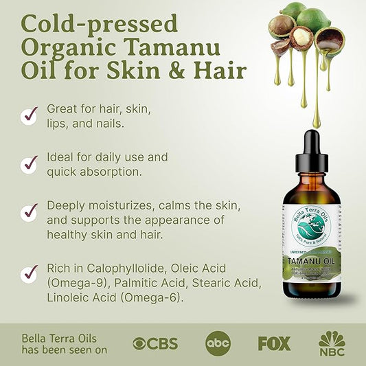 Bella Terra Oils Pure Tamanu Oil for Hair and Skin – 1 gallon, Nutrient-Rich, Hair Shine Enhancer, Deeply Hydrating, Fast Absorbing