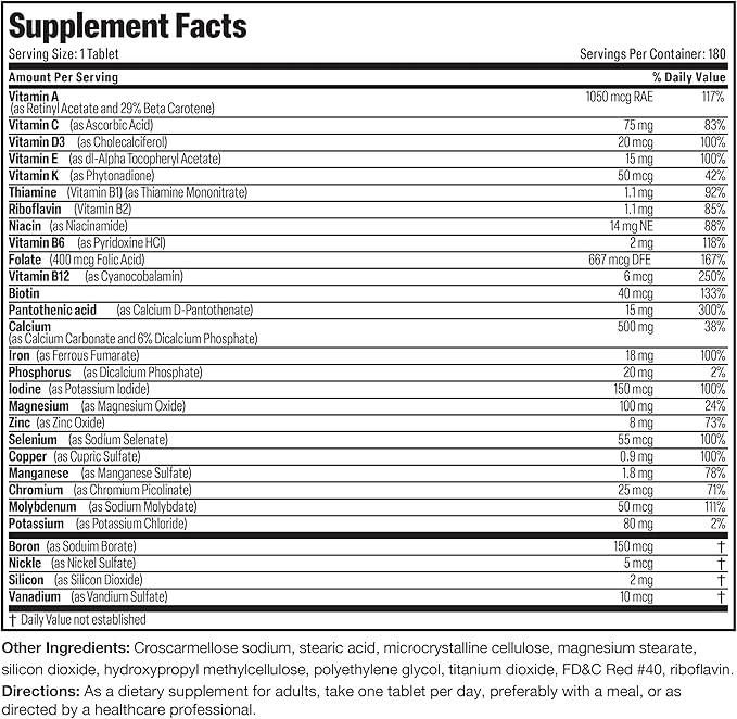 Bronson ONE Daily Women’s Complete Multivitamin Multimineral Once-Daily Multi for Active Women, 180 Tablets
