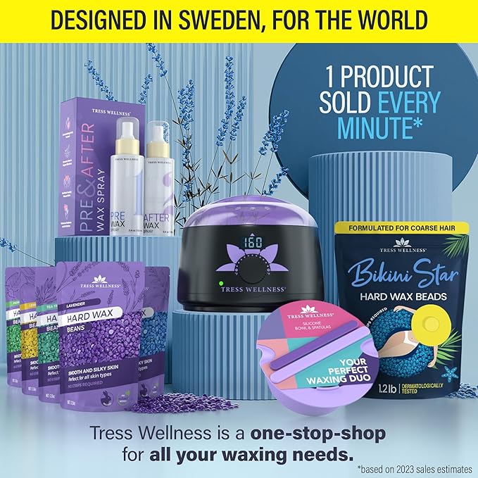 Tress Wellness Wax Beads - Safe for Skin - Dermatologically Tested - At-Home Kit for Bikini, Brazilian & Full Body - Bikini Star 2 x 1.2lb, 2 pack