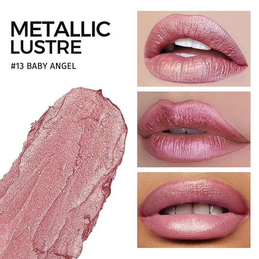 Glitter Pink Lipstick,High Impact Lipcolor,Lightweight Hydrating Formula Smooth and Non-Sticky,Metallic Lipstick For Women,Full-Coverage Lip Color (13 BABY ANGEL, 4g)
