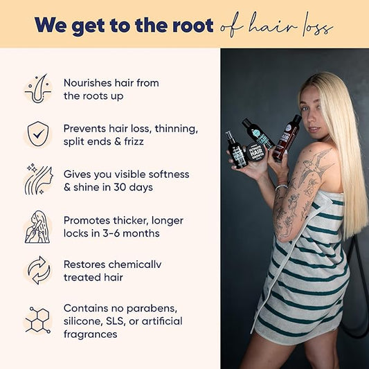 Moerie Shampoo and Conditioner Plus Hair Mask and Spray Mega Pack – The Ultimate Growth Care – For Longer, Thicker, Fuller Hair - Volumizing Products – Paraben & Silicone Free (Set of 6)