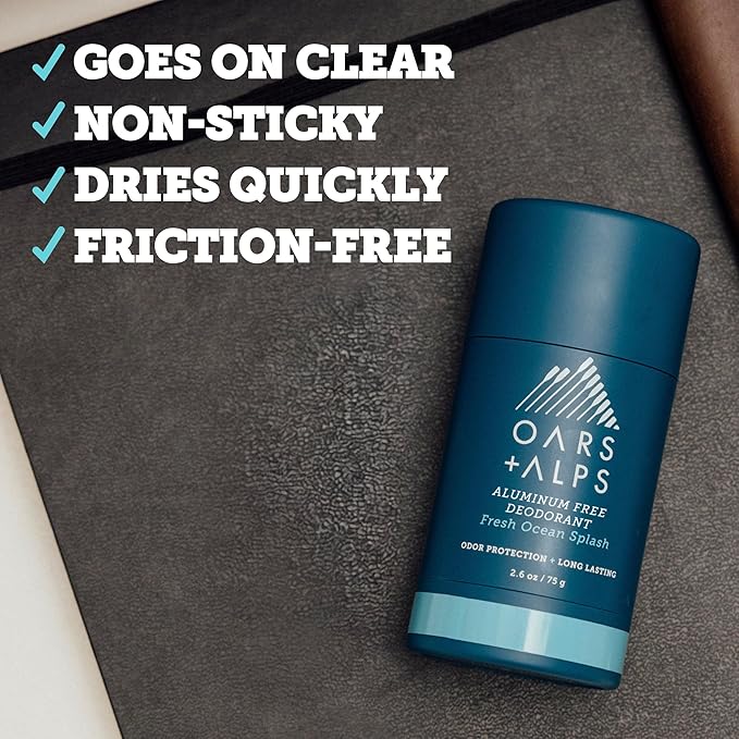Oars + Alps Deodorant for Men & Women, Aluminum Free Deodorant for Men, Dermatologist Tested, Clean Ingredients, Non Toxic, Vegan, Long Lasting, Odor Protection, Fresh Ocean Splash, 1pk, 2.6oz