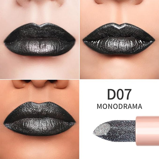 Oulac Halloween Lipstick Grey Black with Silver Shimmer - Moisture Creamy Lipstick for Women, Gluten Free - D07 Monodrama
