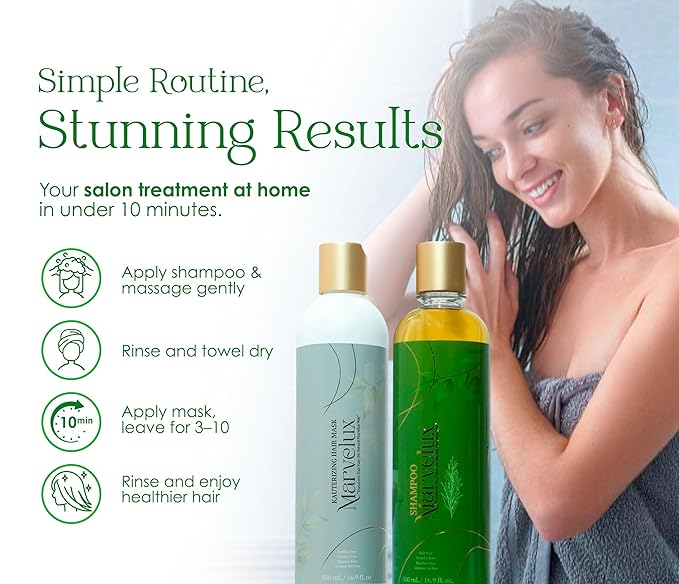 MARVELUX Hair Care Kit with Rosemary Shampoo & Kauterizing Mask – Anti Hair Fall + Strengthening – Deep Repair & Fortifying System for Damaged Hair – Sulfate-Free Hair Care (500ml, ROSEMARY)