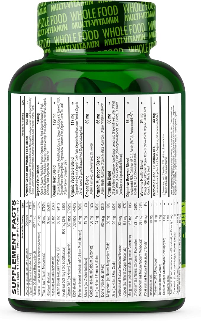 Wholesome Wellness Whole Food Multivitamin for Women - Natural Multi Vitamins, Minerals, Organic Extracts - 120 Tablets